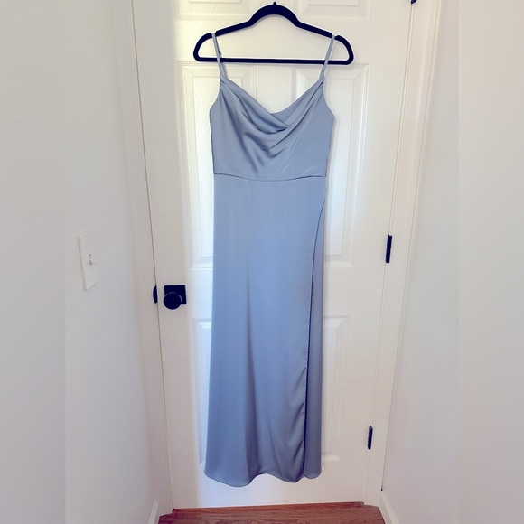 Azazie Dresses & Skirts - Azazie Naomie Stretch Satin Dress in Dusty Blue